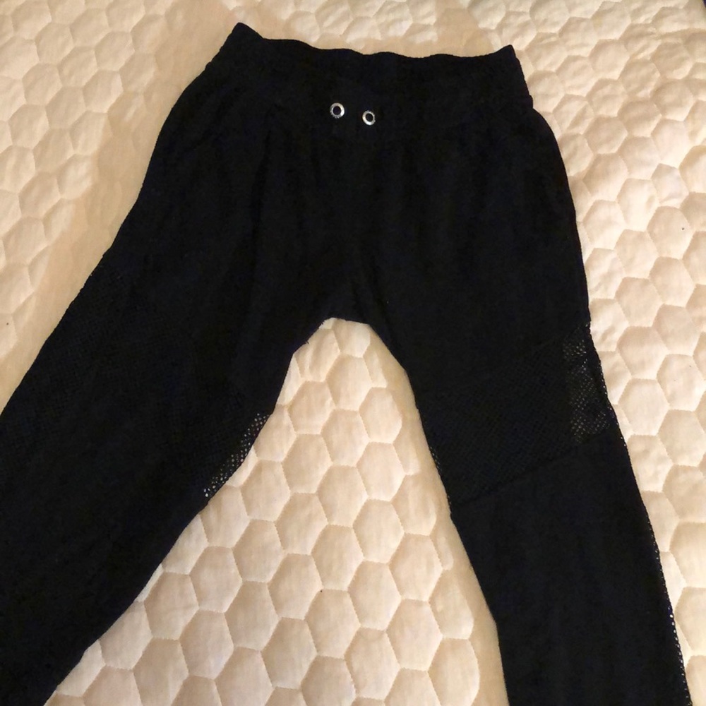 Black mesh tighter fit sweatpants